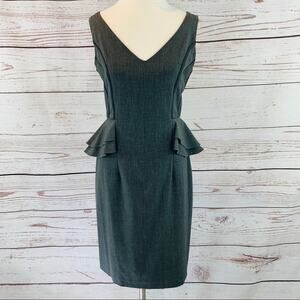 New York & Company grey flare hips ruffle v-neck